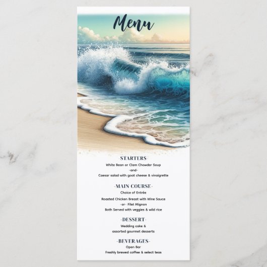 Crashing Ocean Waves Kuststrand Bruiloft Menu (Voorkant)