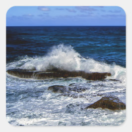 Crashing Wave On Rock Formation Square Sticker