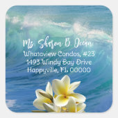 Crashing Waves Frangipani Retouradres Seal Vierkante Sticker (Voorkant)