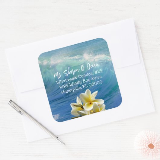 Crashing Waves Frangipani Retouradres Seal Vierkante Sticker (Envelop)