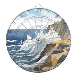 Crashing Waves | Rocky Coastal Shore Watercolor Dartbord