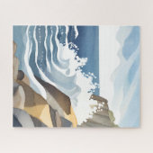Crashing Waves | Rocky Coastal Shore Watercolor Legpuzzel (Horizontaal)