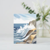 Crashing Waves | Rocky Coastal Shore Waterverf Briefkaart (Staand voorkant)
