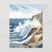 Crashing Waves | Rocky Coastal Shore Waterverf Briefkaart (Voorkant)