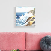 Crashing Waves | Rocky Coastal Shore Waterverf Canvas Afdruk (Insitu (Woonkamer))