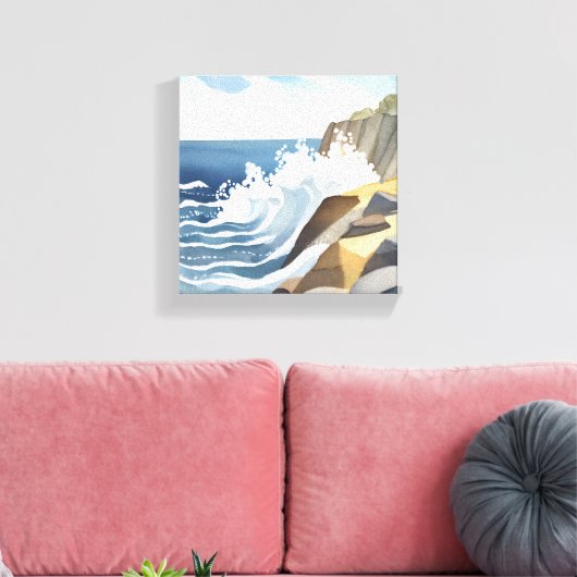 Crashing Waves | Rocky Coastal Shore Waterverf Canvas Afdruk (Insitu (Woonkamer))