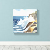 Crashing Waves | Rocky Coastal Shore Waterverf Canvas Afdruk (Insitu (Houten vloer))