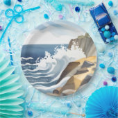 Crashing Waves | Rocky Coastal Shore Waterverf Papieren Bordje (Feest)