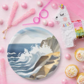 Crashing Waves | Rocky Coastal Shore Waterverf Papieren Bordje (Feest)