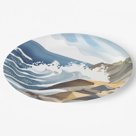 Crashing Waves | Rocky Coastal Shore Waterverf Papieren Bordje (Gekanteld)