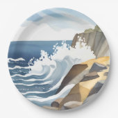 Crashing Waves | Rocky Coastal Shore Waterverf Papieren Bordje (Voorkant)