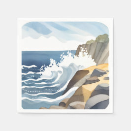 Crashing Waves | Rocky Coastal Shore Waterverf Servet