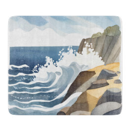 Crashing Waves | Rocky Coastal Shore Waterverf Snijplank