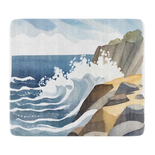 Crashing Waves | Rocky Coastal Shore Waterverf Snijplank (Voorkant)