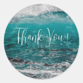 Crashing Waves Ronde Bruiloft Dank u Stickers (Voorkant)