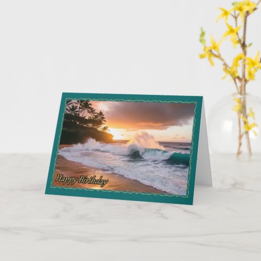 Crashing Waves Verjaardag Kaart van de vrouw (Gele Bloem)
