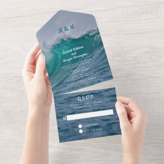 Crashing Waves Wedding All in One Invitting Uitnodiging (Afscheurbaar)