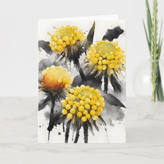 Craspedia - Watercolor bloemen Kaart (Voorkant)