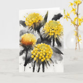 Craspedia - Watercolor bloemen Kaart (Gele Bloem)