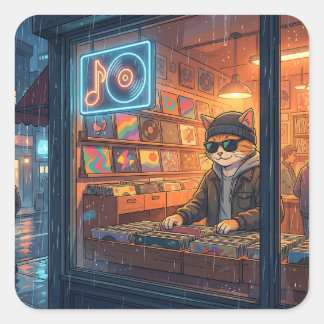 Crate Digging at the Vinyl Store Vierkante Sticker