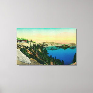 Crater Lake Lodge over het meer Canvas Afdruk