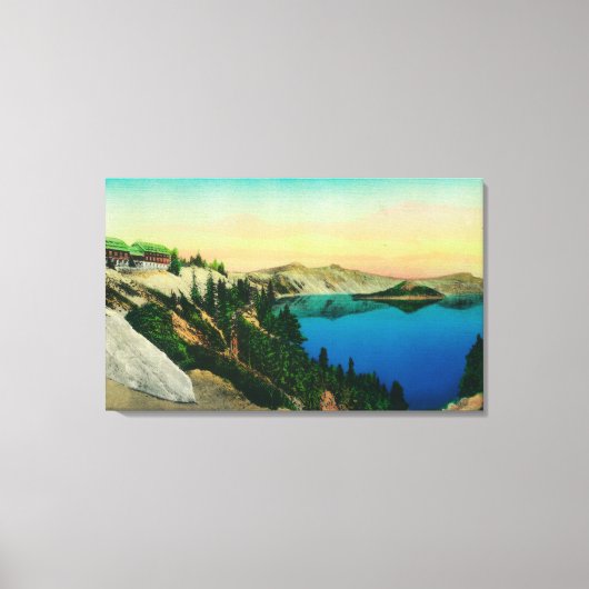 Crater Lake Lodge over het meer Canvas Afdruk (Voorkant)