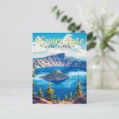 Crater Lake National Park Illustratie Reizen Kunst Briefkaart (Staand voorkant)