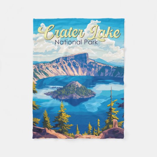 Crater Lake National Park Illustratie Reizen Kunst Fleece Deken (Voorkant)