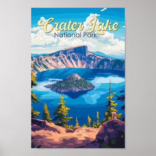 Crater Lake National Park Illustratie Reizen Kunst Poster (Voorkant)