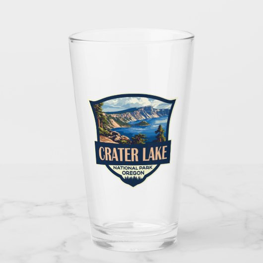 Crater Lake National Park Illustratie Retro Badge Glas (Voorkant)