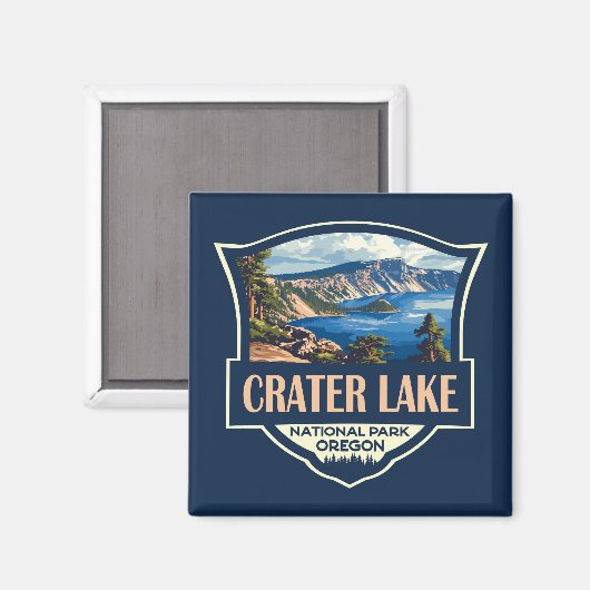 Crater Lake National Park Illustratie Retro Badge Magneet (Voorkant / Achterkant)