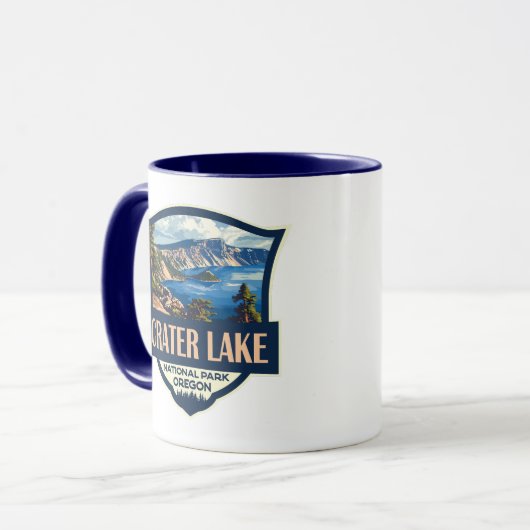 Crater Lake National Park Illustratie Retro Badge Mok (Voorkant links)