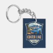 Crater Lake National Park Illustratie Retro Badge Sleutelhanger (Voorkant Links)