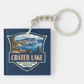 Crater Lake National Park Illustratie Retro Badge Sleutelhanger (Achterkant)