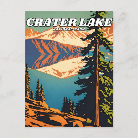 Crater Lake National Park illustratie retro Decor Briefkaart (Voorkant)