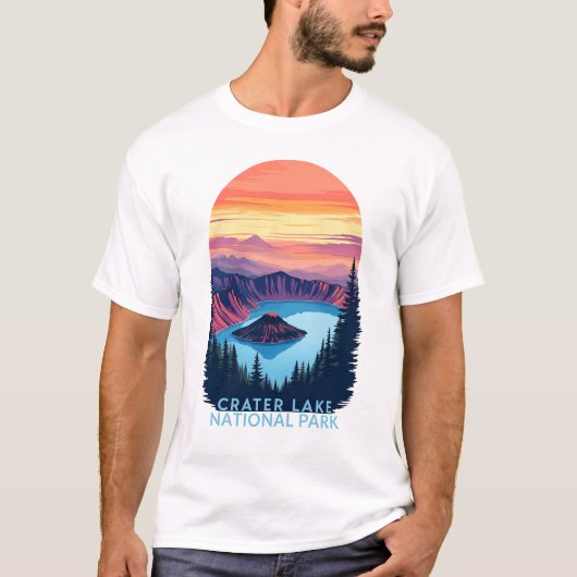 Crater Lake National Park - Retro zonsondergang la T-shirt (Voorkant)