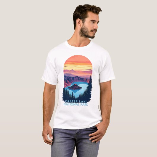 Crater Lake National Park - Retro zonsondergang la T-shirt (Voorkant volledig)