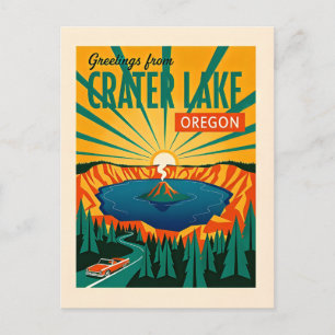Crater Lake OR Retro Whimsische Kunst Kleur Briefkaart