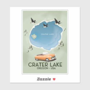 Crater Lake Oregon Reis kaart poster Sticker