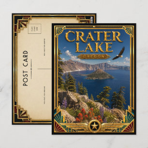 Crater Lake Oregon Vintage Art Deco Gouden Tijdper Briefkaart
