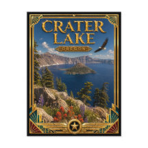 Crater Lake Oregon Vintage Art Deco Gouden Tijdper