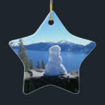 Crater Lake Snowman Keramisch Ornament<br><div class="desc">lijkt op de rug of voorkant van de sneeuwman</div>
