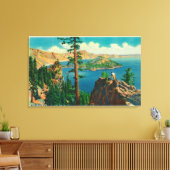 Crater Lake waar de Wizard Island op afstand wordt Canvas Afdruk (Insitu (Woonkamer))