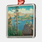 Crater Lake waar de Wizard Island op afstand wordt Metalen Ornament (Links)