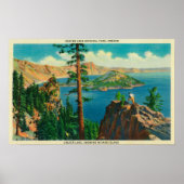 Crater Lake waar de Wizard Island op afstand wordt Poster (Voorkant)
