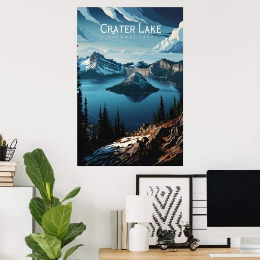 Crater Lakes Majestic Island Uitzicht Poster (Thuiskantoor)