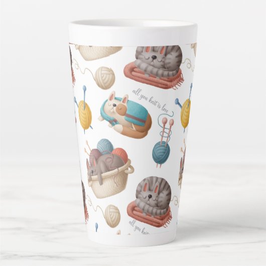 Craty Cat Lovers Knitting Latte Mok (Voorkant)