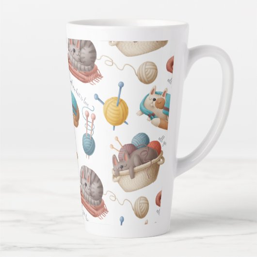 Craty Cat Lovers Knitting Latte Mok (Rechts)