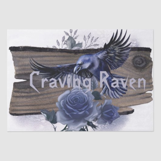 Craving Raven Bird Blue Roos Whimsical Decoupage Tissuepapier (Voorkant)