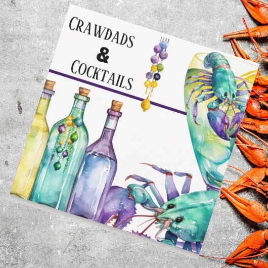 Crawdads Cocktails en Mardi Gras Party Kaart